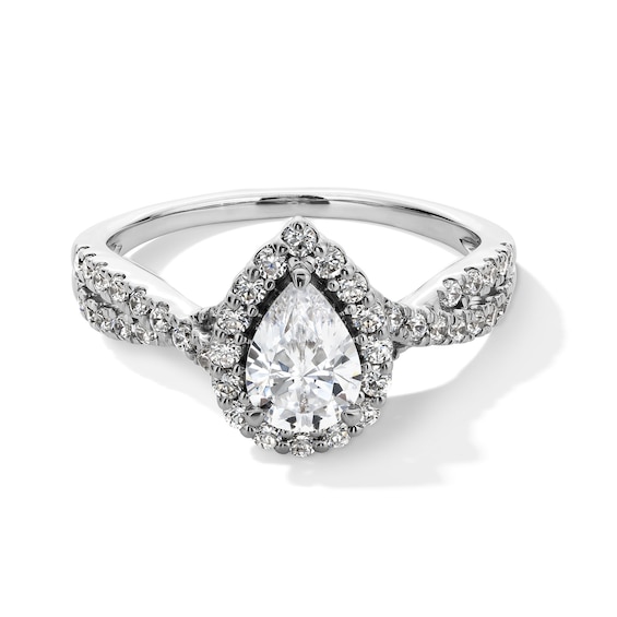 1 CT. T.w. Pear-Shaped Certified Lab-Grown Diamond Frame Crossover Shank Engagement Ring in Platinum (F/Si2)