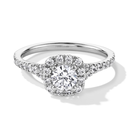 1 CT. T.w. Certified Lab-Grown Diamond Cushion Frame Split Shank Engagement Ring in Platinum (F/Si2)