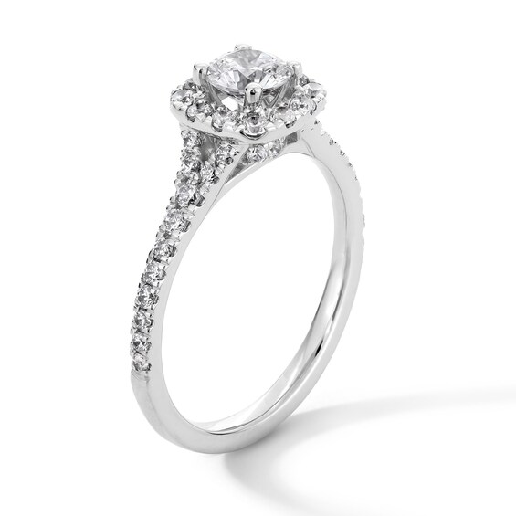 1 CT. T.w. Certified Lab-Grown Diamond Cushion Frame Split Shank Engagement Ring in Platinum (F/Si2)