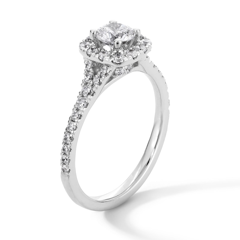 Main Image 3 of 1 CT. T.W. Certified Lab-Grown Diamond Cushion Frame Split Shank Engagement Ring in Platinum (F/SI2)