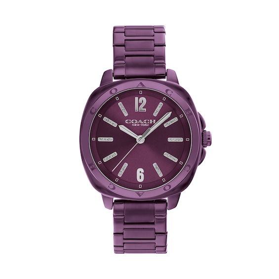 Ladies’ Coach Kitt Purple IP Stainless Steel Analog Watch with Purple Dial and Bracelet (Model: 14504466)