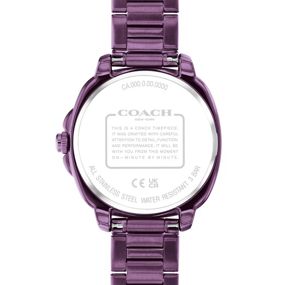 Ladies’ Coach Kitt Purple IP Stainless Steel Analog Watch with Purple Dial and Bracelet (Model: 14504466)