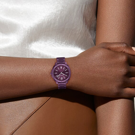 Ladies’ Coach Kitt Purple IP Stainless Steel Analog Watch with Purple Dial and Bracelet (Model: 14504466)