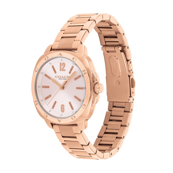Ladiesâ Coach Kitt Rose-Tone IP Stainless Steel Analog Watch with Pink Dial (Model: 14504467)