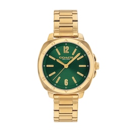 Ladies’ Coach Kitt Gold-Tone IP Stainless Steel Analog Watch with Green Dial (Model: 14504535)