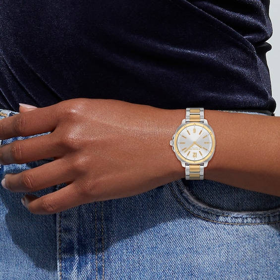 Ladiesâ Coach Kitt Two-Tone Stainless Steel Analog Watch with Silver-Tone Dial (Model: 14504544)