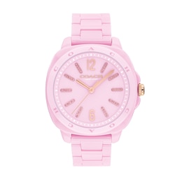 Ladies' Coach Kitt Pink Ceramic Analog Watch with Pink Dial (Model: 14504482)