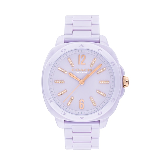 Ladies' Coach Kitt Lavender Ceramic Analog Watch with Lavender Dial (Model: 14504481)