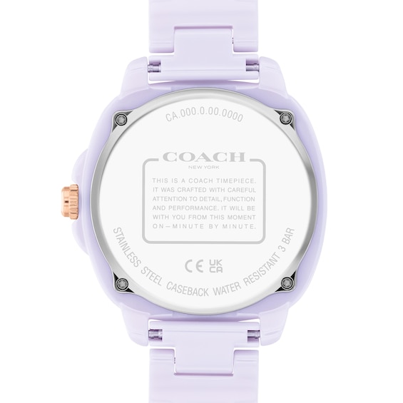 Ladies' Coach Kitt Lavender Ceramic Analog Watch with Lavender Dial (Model: 14504481)