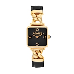 Ladies’ Coach Cass Gold-Tone IP Square Analog Watch with Black Dial (Model: 14504356)