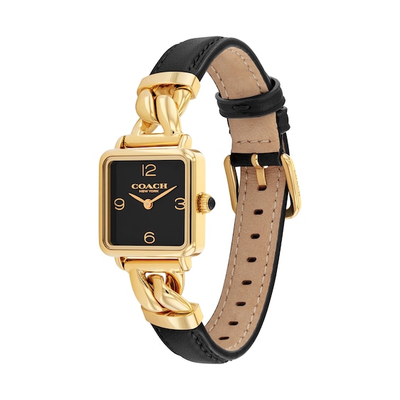 Ladiesâ Coach Cass Gold-Tone IP Square Analog Watch with Black Dial (Model: 14504356)