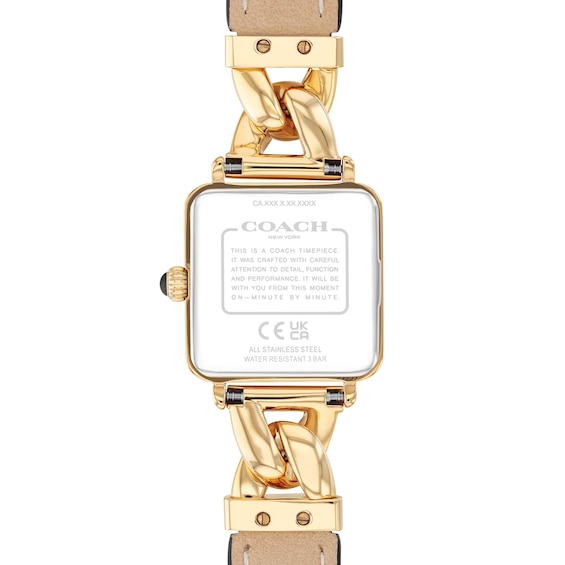 Ladiesâ Coach Cass Gold-Tone IP Square Analog Watch with Black Dial (Model: 14504356)
