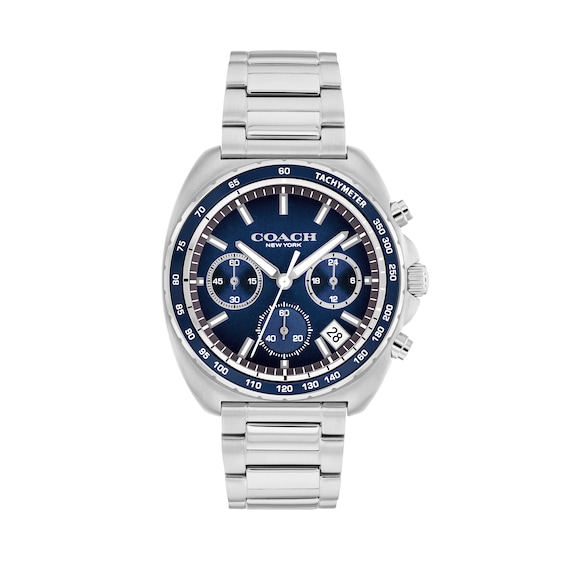Men's Coach Charter Chronograph Stainless Steel Watch with Blue Tonneau Dial (Model: 14602737)