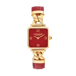 Ladies’ Coach Cass Gold-Tone IP Square Analog Watch with Red Dial (Model: 14504358)