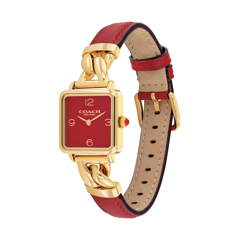 Main Image 2 of Ladies’ Coach Cass Gold-Tone IP Square Analog Watch with Red Dial (Model: 14504358)