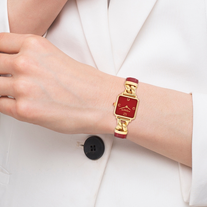 Main Image 4 of Ladies’ Coach Cass Gold-Tone IP Square Analog Watch with Red Dial (Model: 14504358)