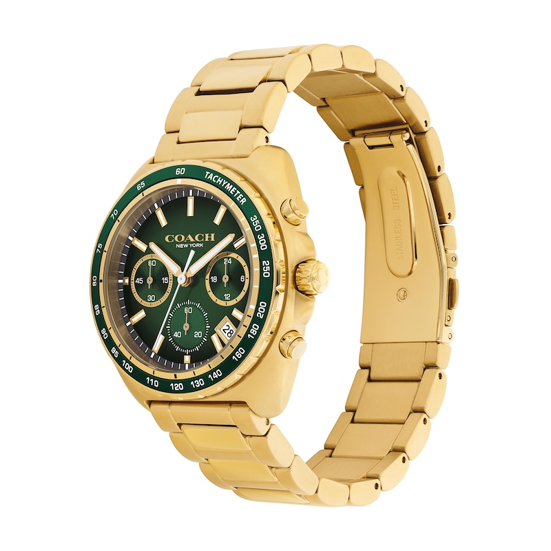Main Image 2 of Men's Coach Charter Chronograph Gold-Tone IP Stainless Steel Watch with Green Tonneau Dial (Model: 14602738)