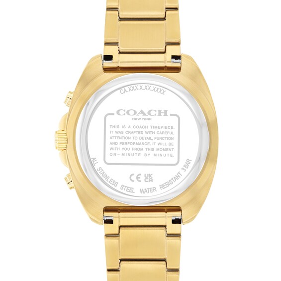Men's Coach Charter Chronograph Gold-Tone IP Stainless Steel Watch with Green Tonneau Dial (Model: 14602738)