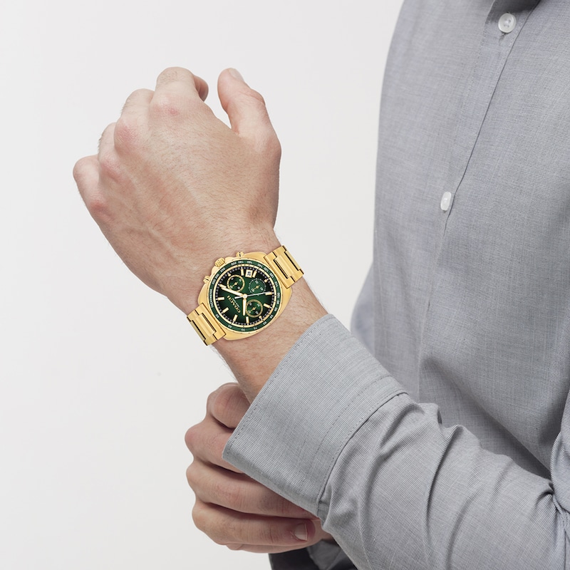 Main Image 4 of Men's Coach Charter Chronograph Gold-Tone IP Stainless Steel Watch with Green Tonneau Dial (Model: 14602738)