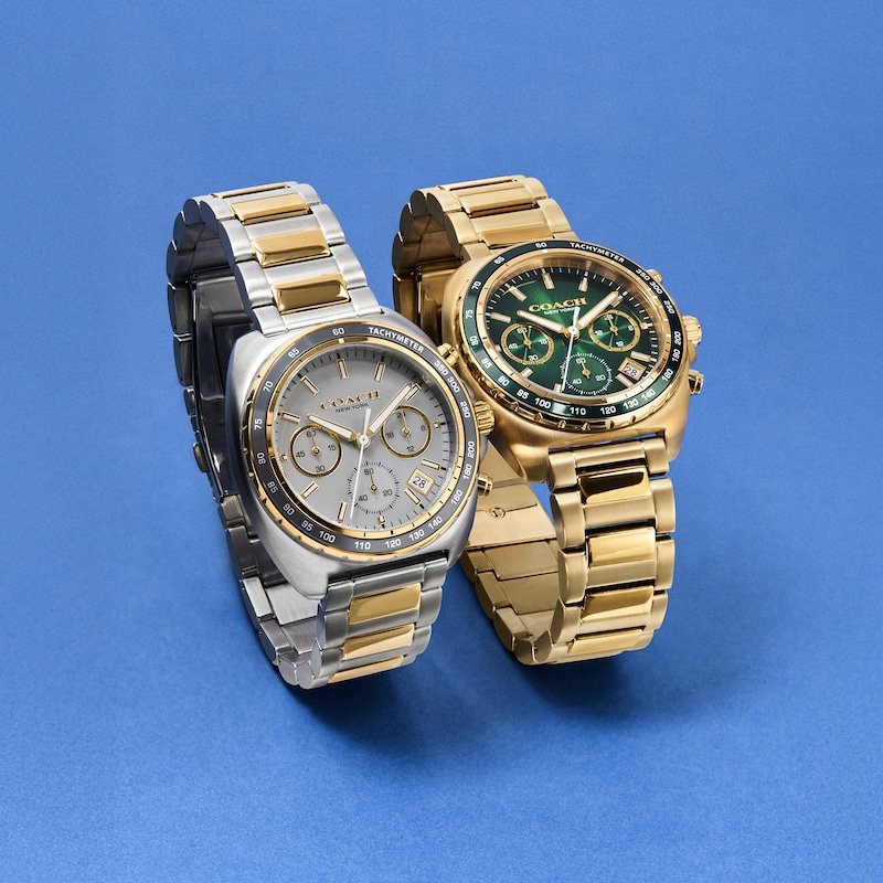 Main Image 6 of Men's Coach Charter Chronograph Gold-Tone IP Stainless Steel Watch with Green Tonneau Dial (Model: 14602738)
