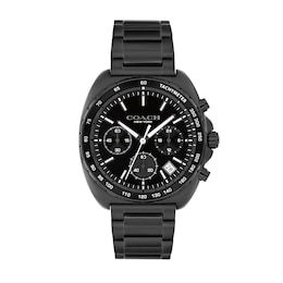Men's Coach Charter Chronograph Black IP Stainless Steel Watch with Black Tonneau Dial (Model: 14602739)