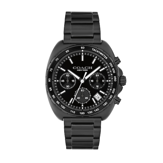 Men's Coach Charter Chronograph Black IP Stainless Steel Watch with Black Tonneau Dial (Model: 14602739)