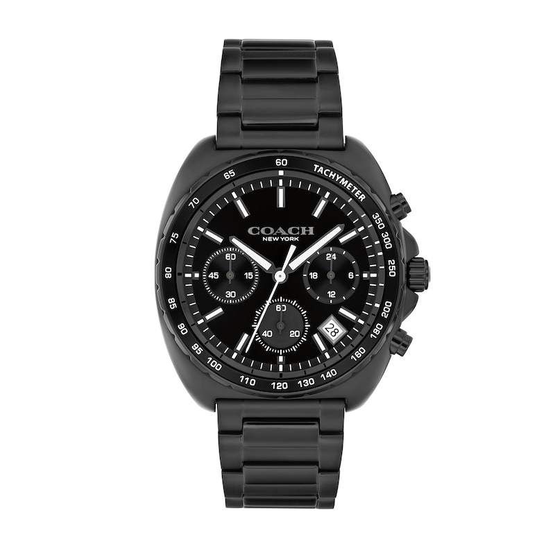 Main Image 1 of Men's Coach Charter Chronograph Black IP Stainless Steel Watch with Black Tonneau Dial (Model: 14602739)