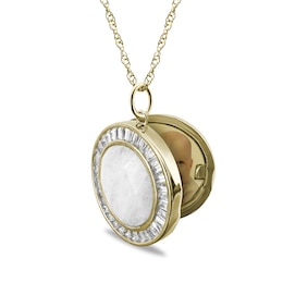 Moonstone and White Lab-Created Sapphire Photo Locket in Sterling Silver with 18K Gold Plate (1 Photo)