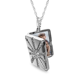 White Lab-Created Sapphire Photo Locket in Sterling Silver (1 Photo)
