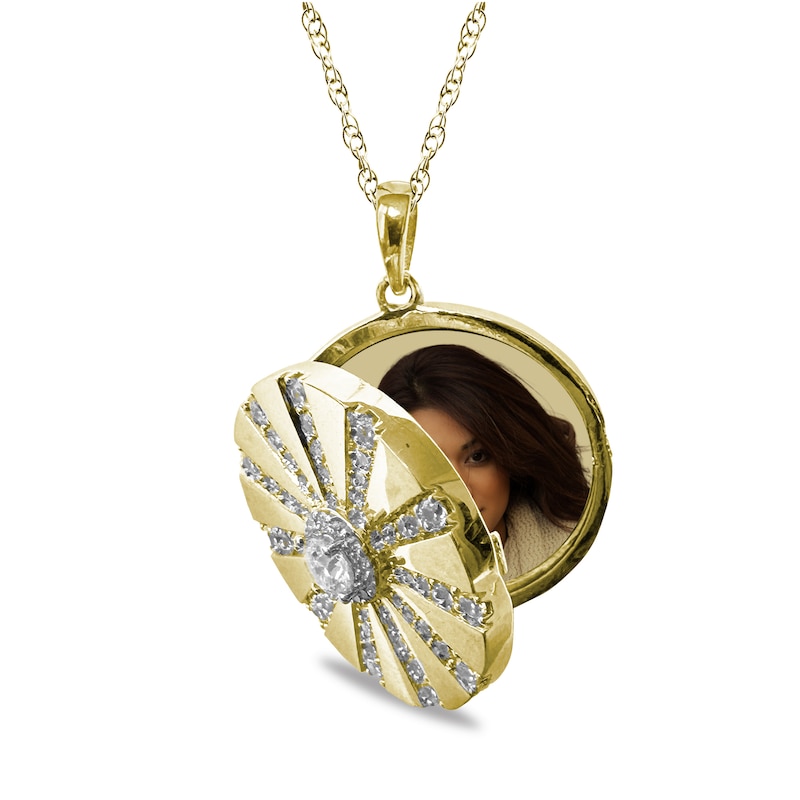 Main Image 1 of White Lab-Created Sapphire Photo Locket in Sterling Silver with 18K Gold Plate (1 Photo)