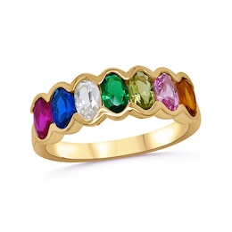Family Oval Gemstone Bezel-Set Ring (3-7 Stones)