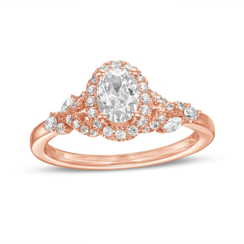 Main Image 1 of Vera Wang Love Collection 3/4 CT. T.W. Oval Diamond Frame Engagement Ring in 14K Rose Gold