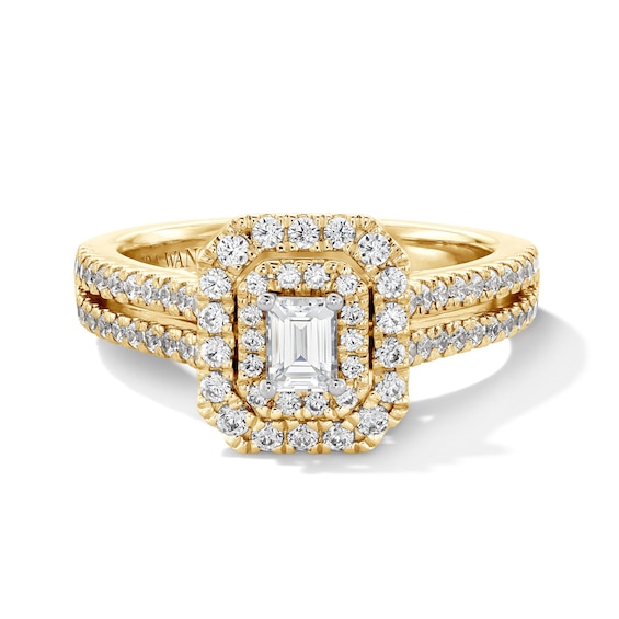 Vera Wang Love Collection 1 CT. T.w. Emerald-Cut Diamond Double Frame Engagement Ring in 14K Gold