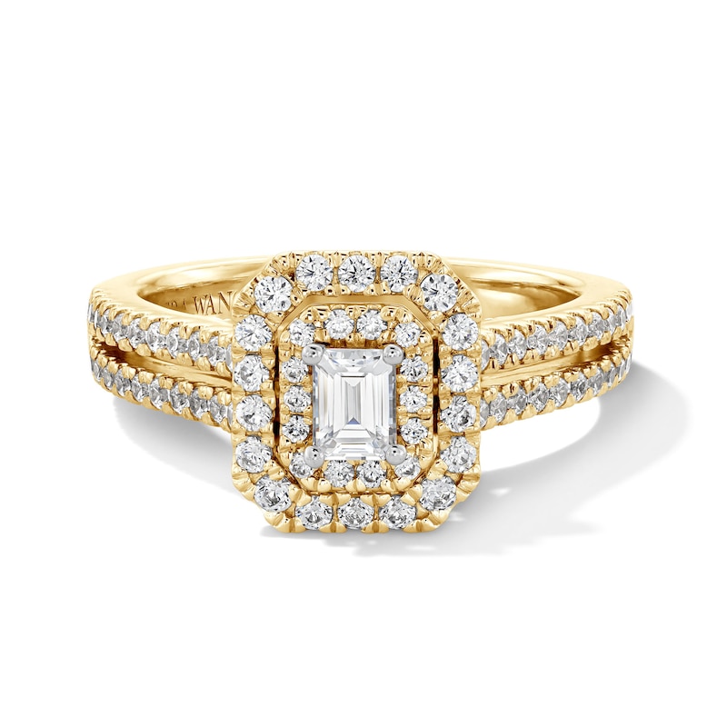 Main Image 1 of Vera Wang Love Collection 1 CT. T.W. Emerald-Cut Diamond Double Frame Engagement Ring in 14K Gold