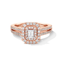 Vera Wang Love Collection 1 CT. T.W. Emerald-Cut Diamond Double Frame Engagement Ring in 14K Rose Gold