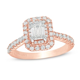 Vera Wang Love Collection 1-1/3 CT. T.W. Emerald-Cut Diamond Double Frame Engagement Ring in 14K Rose Gold