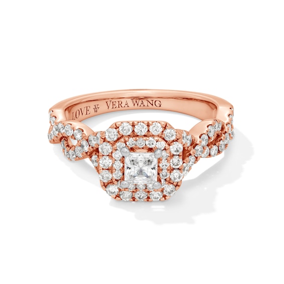 Vera Wang Love Collection 1 CT. T.w. Princess-Cut Diamond Double Cushion Frame Engagement Ring in 14K Rose Gold