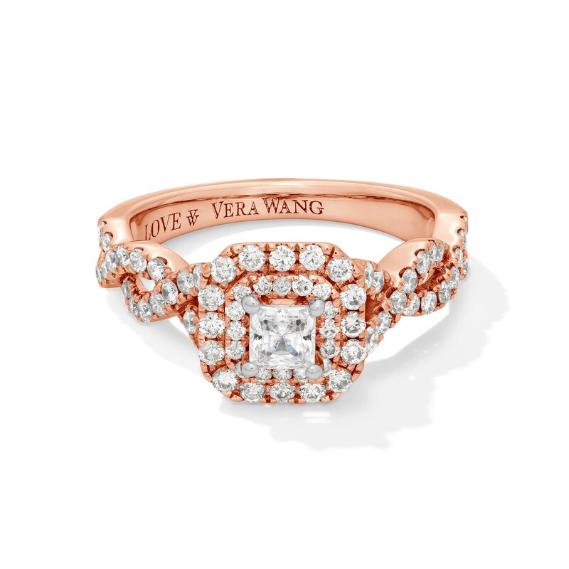 Main Image 1 of Vera Wang Love Collection 1 CT. T.W. Princess-Cut Diamond Double Cushion Frame Engagement Ring in 14K Rose Gold
