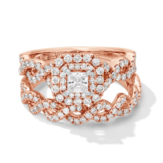 Vera Wang Love Collection 1 CT. T.w. Princess-Cut Diamond Double Cushion Frame Engagement Ring in 14K Rose Gold