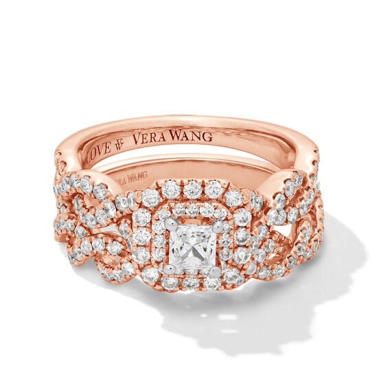 Vera Wang Love Collection 1 CT. T.w. Princess-Cut Diamond Double Cushion Frame Engagement Ring in 14K Rose Gold
