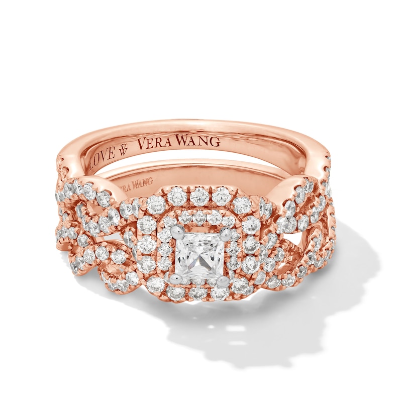 Main Image 4 of Vera Wang Love Collection 1 CT. T.W. Princess-Cut Diamond Double Cushion Frame Engagement Ring in 14K Rose Gold