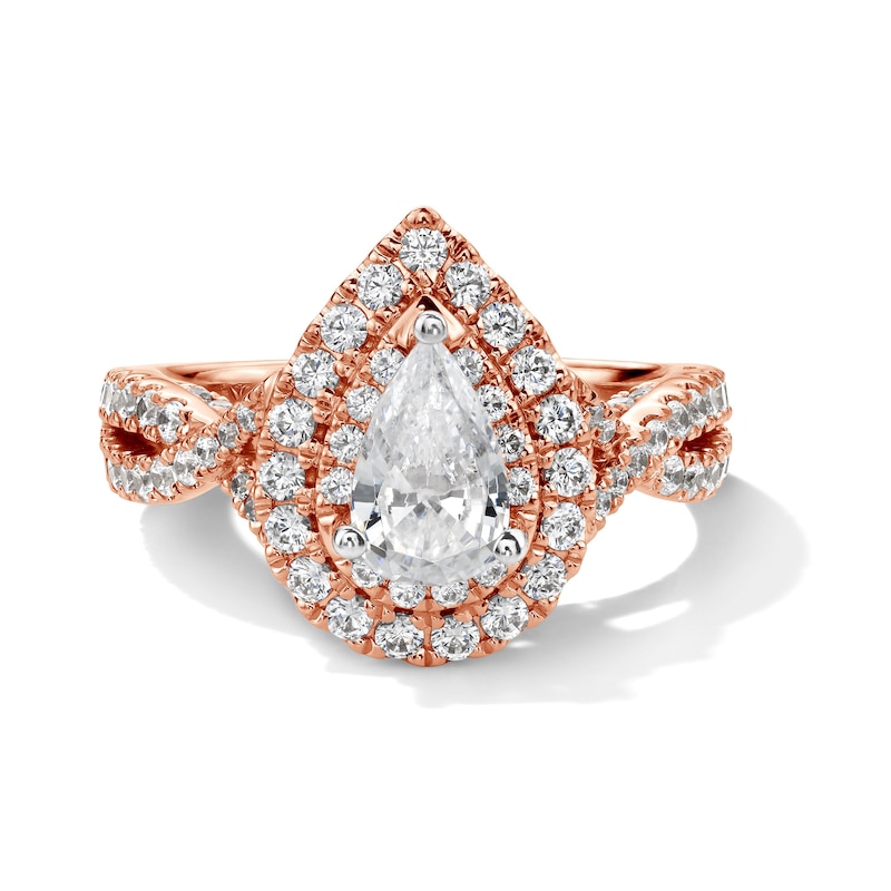Main Image 1 of Vera Wang Love Collection 1-5/8 CT. T.W. Pear-Shaped Diamond Double Frame Engagement Ring in 14K Rose Gold