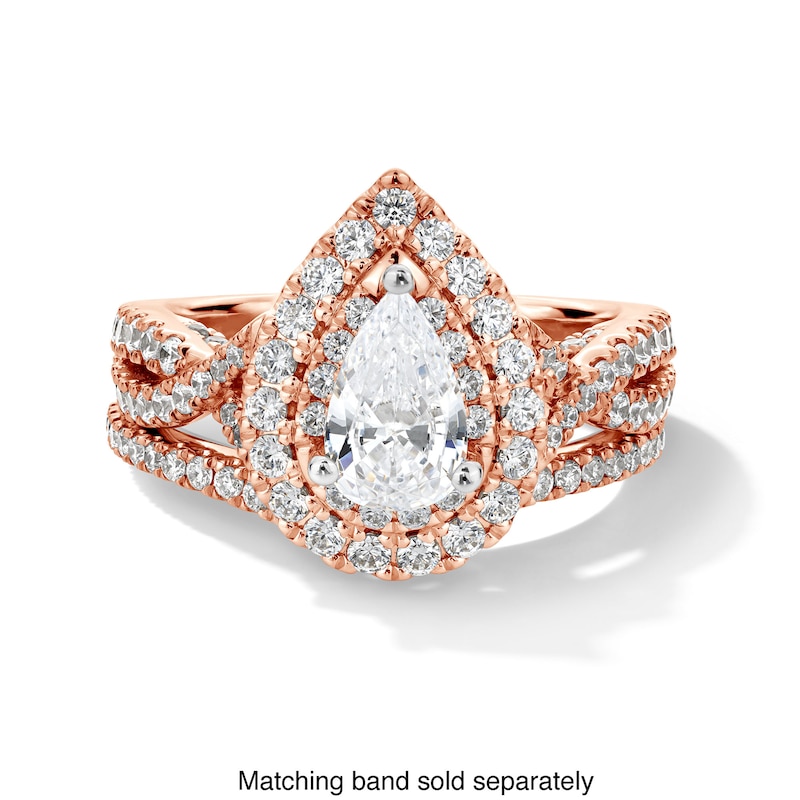 Main Image 4 of Vera Wang Love Collection 1-5/8 CT. T.W. Pear-Shaped Diamond Double Frame Engagement Ring in 14K Rose Gold