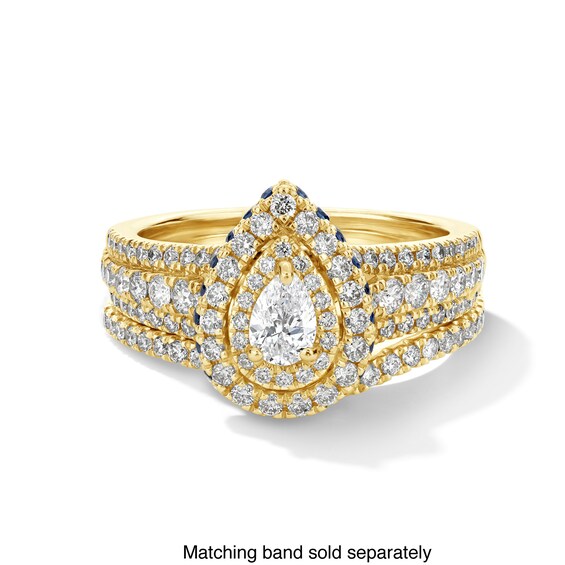 Vera Wang Love Collection 1 CT. T.w. Pear-Shaped Diamond and Blue Sapphire Frame Engagement Ring in 14K Gold