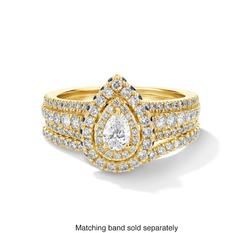 Main Image 4 of Vera Wang Love Collection 1 CT. T.W. Pear-Shaped Diamond and Blue Sapphire Frame Engagement Ring in 14K Gold