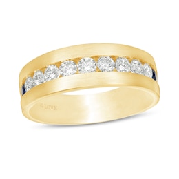 Vera Wang Men 1 CT. T.W. Diamond and Blue Sapphire Wedding Band in 14K Gold