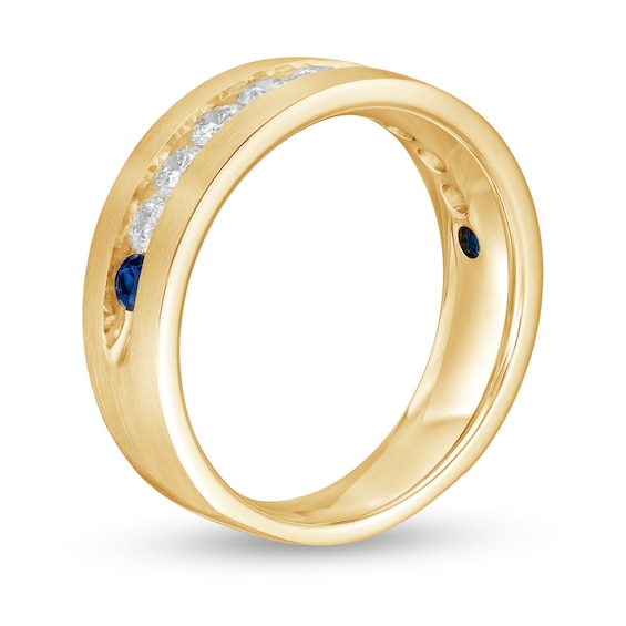 Vera Wang Men 1 CT. T.w. Diamond and Blue Sapphire Wedding Band in 14K Gold