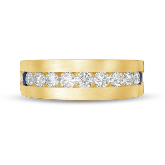 Vera Wang Men 1 CT. T.w. Diamond and Blue Sapphire Wedding Band in 14K Gold