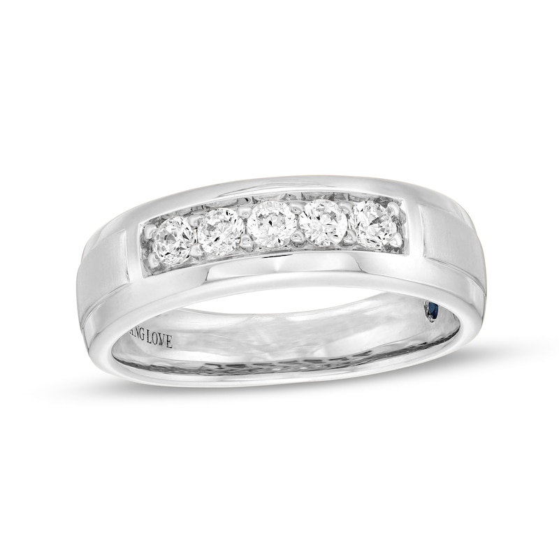 Main Image 1 of Vera Wang Men 3/8 CT. T.W. Diamond Five-Stone Wedding Band in 14K White Gold