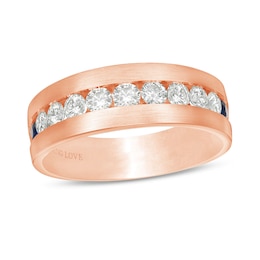 Vera Wang Men 1 CT. T.W. Diamond and Blue Sapphire Wedding Band in 14K Rose Gold